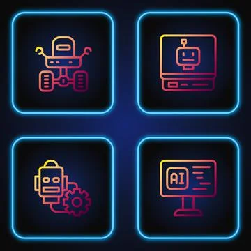 Set line Software, Robot setting, Mars rover and . Gradient color icons. Vector Stockillustratie