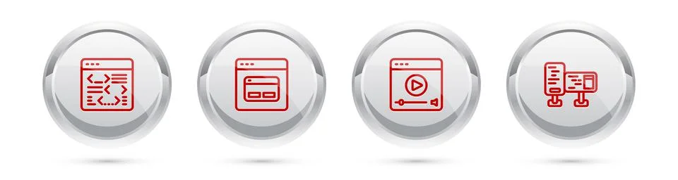 Set line Software, Search engine, Online play video and Computer monitor screen Stock Illustration