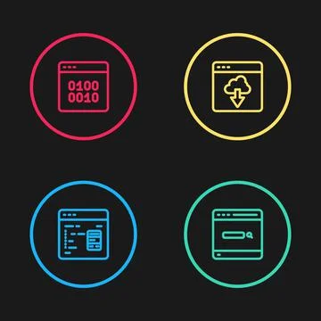 Set line Software, Search engine, Cloud technology data transfer and Binary code Stock Illustration