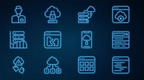 Set line Software, Search engine, Network cloud connection, Broken file, Server 스톡 일러스트