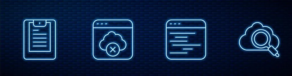 Set line Software, Server, Data report, Failed access cloud storage and Search Illustrazione stock