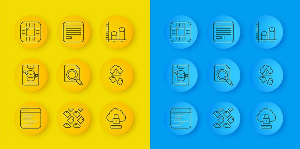 Set line Software, Server, Data, Web Hosting, Search concept with folder, Cloud Stock Illustration