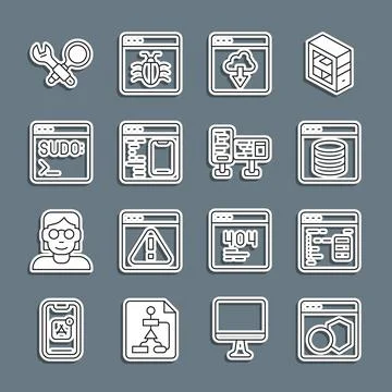 Set line Software, Server, Data, Web Hosting, Cloud technology data transfer Stock Illustration