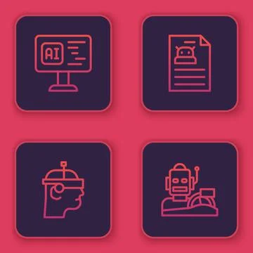 Set line Software, Smart glasses, Technical specification and Robot humanoid Stock Illustration