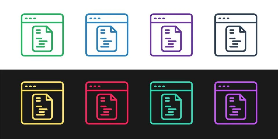 Set line Software, web developer programming code icon isolated on black and 스톡 일러스트