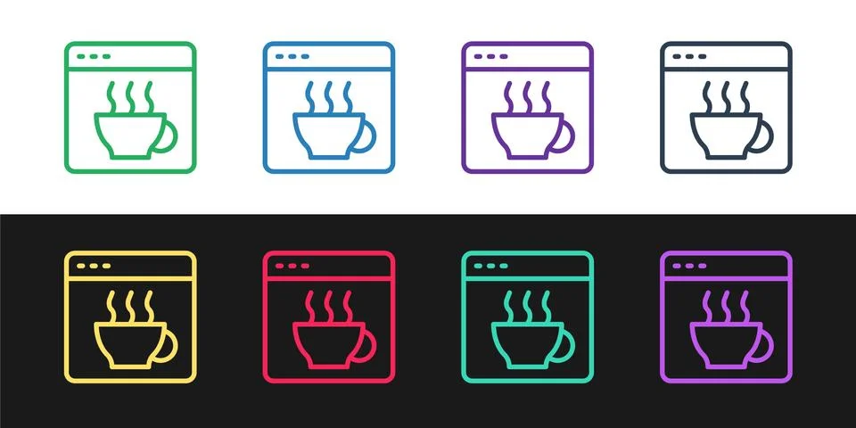 Set line Software, web developer programming code icon isolated on black and Stockillustratie