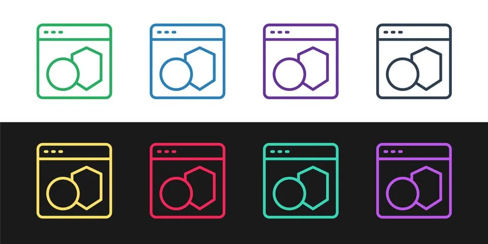 Set line Software, web developer programming code icon isolated on black and イラスト素材