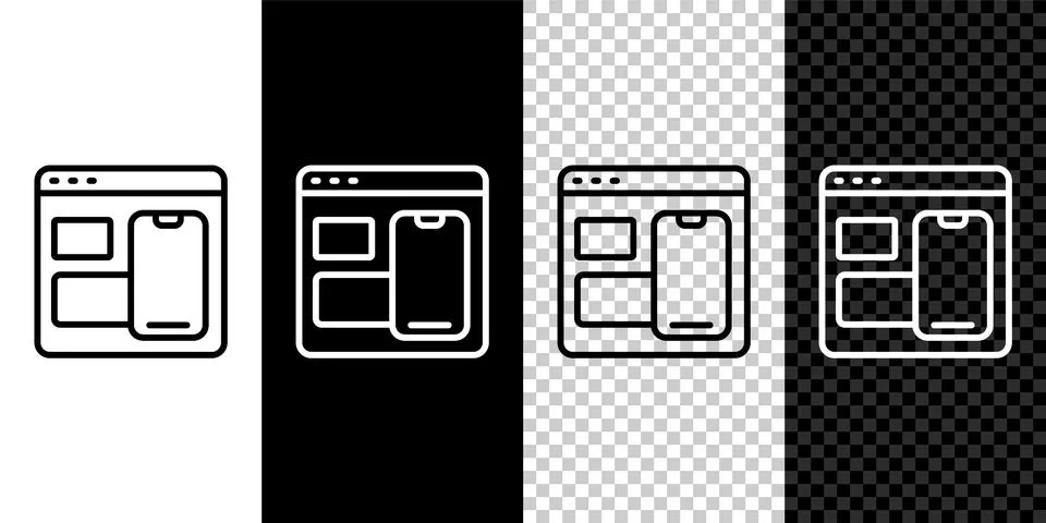 Set line Software, web developer programming code icon isolated on black and Stockillustratie