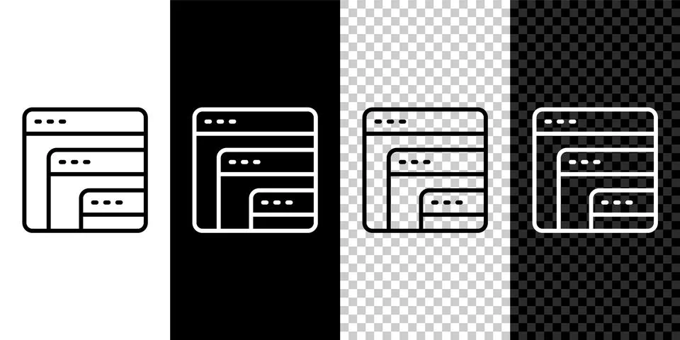 Set line Software, web developer programming code icon isolated on black and  Illustrazione stock