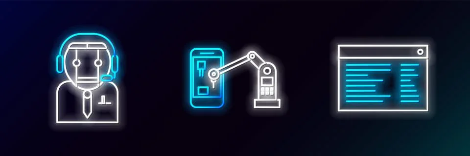 Set line Software, web developer programming code, Worker robot and Industr.. Stockillustratie