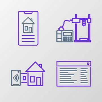 Set line Software, web developer programming code, Smart home, 3D printer a.. Illustrazione stock
