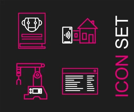 Set line Software, web developer programming code, Assembly line, Smart hom.. Illustrazione stock