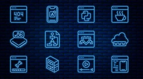 Set line Software, Web development, Python programming language, Flowchart Stock Illustration