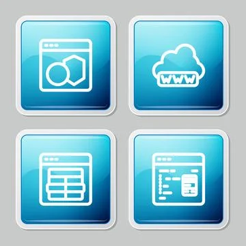 Set line Software, Web development, MySQL code and  icon. Vector Stock Illustration