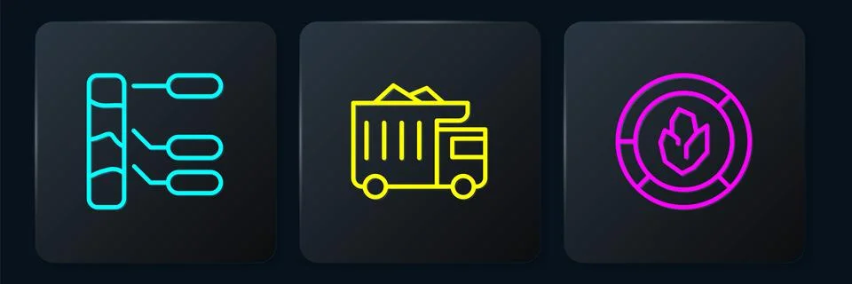 Set line Soil analysis, and Mining dump truck. Black square button. Vector Illustrazione stock
