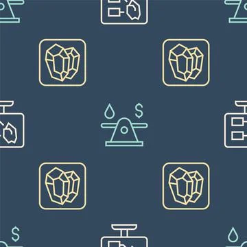 Set line Soil analysis, Gem stone and Oil money on seamless pattern. Vector Illustrazione stock