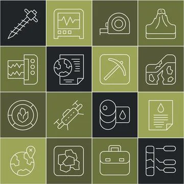 Set line Soil analysis, Oil drop document, Geological fault, Roulette Stock Illustration