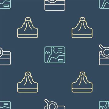 Set line Soil analysis, Volcano and Topographic map on seamless pattern. Vector イラスト素材