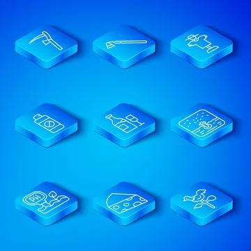 Set line Soil ph testing, Wine bottle with glass, Cheese, Automatic irrigat.. Stock Illustration