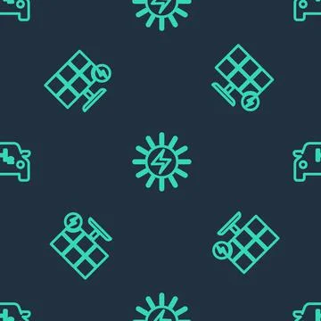 Set line Solar energy panel, and Hydrogen car on seamless pattern. Vector イラスト素材