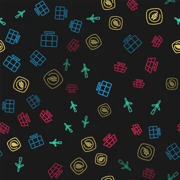 Set line Solar energy panel, Wind turbine, Electric plug and on seamless pattern Stock Illustration