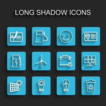 Set line Solar energy panel and sun, Signed document, Light bulb with wind Stock Illustration