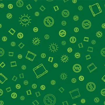 Set line Solar energy panel, Laptop and No lightning on seamless pattern. Vector Stock Illustration
