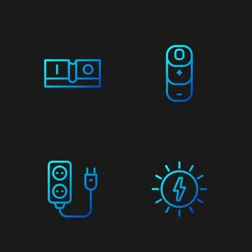 Set line Solar energy panel, Electric extension, light switch and Battery charge Stock Illustration