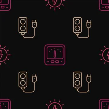 Set line Solar energy panel, Electric extension and Ampere meter, multimeter on Stock Illustration