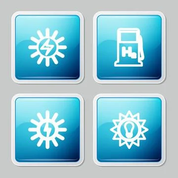 Set line Solar energy panel, Hydrogen filling station, and icon. Vector Illustrazione stock