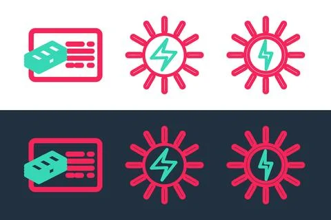 Set line Solar energy panel, Financial document and icon. Vector 스톡 일러스트