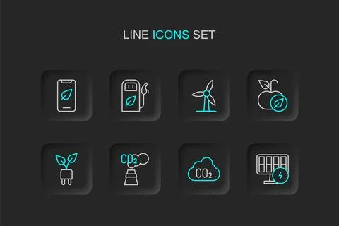 Set line Solar energy panel, CO2 emissions in cloud, Electric saving plug l.. 스톡 일러스트
