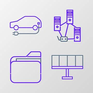 Set line Solar energy panel, Document folder, Computer network and Electric.. イラスト素材