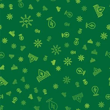 Set line Solar energy panel, Water and Lightning bolt on seamless pattern. Ve 库存插图