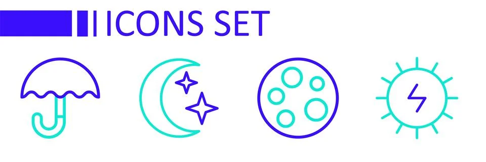 Set line Solar energy panel, Moon, and stars and Umbrella icon. Vector Illustration