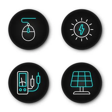 Set line Solar energy panel, Ampere meter, multimeter,  and Computer mouse .. Illustrazione stock