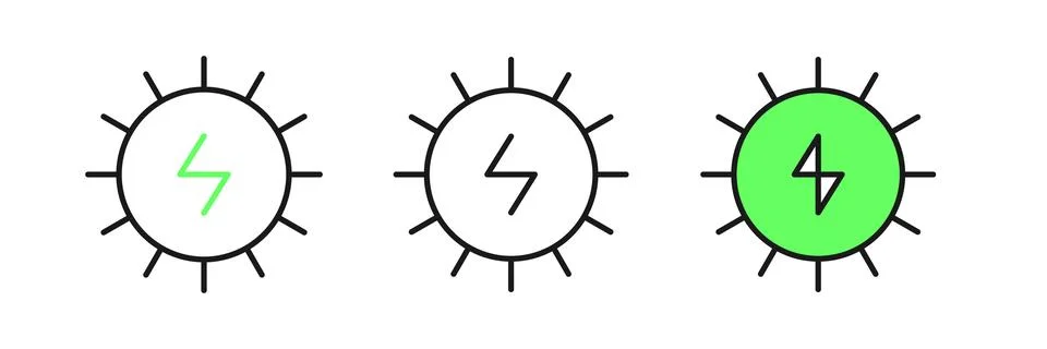 Set line Solar energy panel icon isolated on white background. Sun with lig.. Stock Illustration