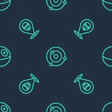 Set line Solar system, Alien and Planet on seamless pattern. Vector 스톡 일러스트