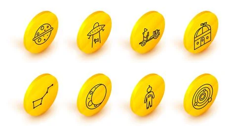 Set line Solar system, Astronaut, Moon, Great Bear constellation, Astronomical Ilustração Stock