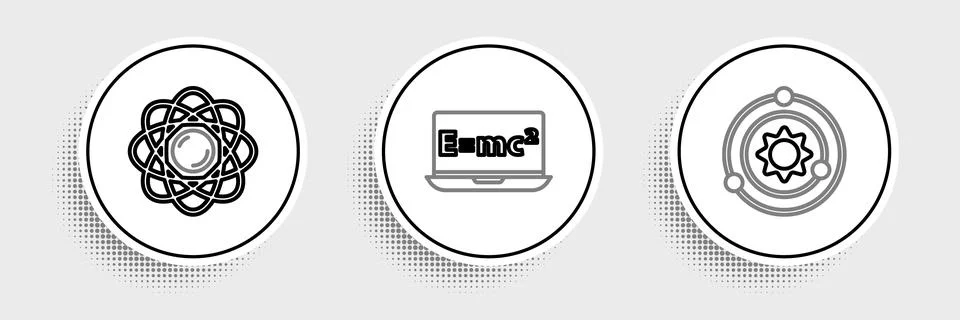 Set line Solar system, Atom and Equation solution icon. Vector 스톡 일러스트
