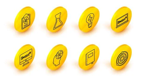 Set line Solar system, Book, Head and radiation symbol, Equation solution, .. 스톡 일러스트