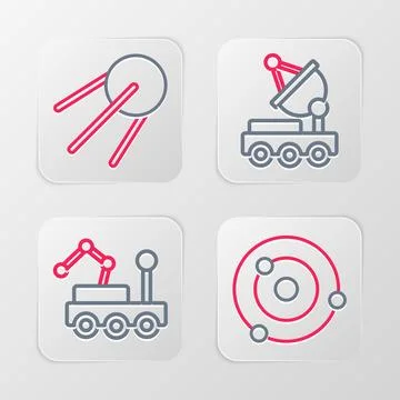 Set line Solar system, Mars rover,  and Satellite icon. Vector Ilustración de archivo