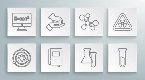 Set line Solar system, Test tube and flask, Book, Molecule, Triangle with 스톡 일러스트