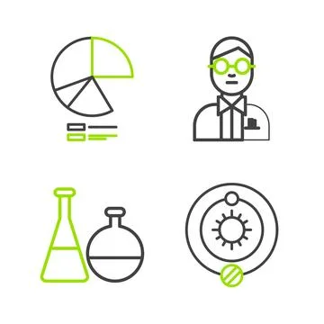 Set line Solar system, Test tube and flask chemical laboratory, Scientist and Stock Illustration
