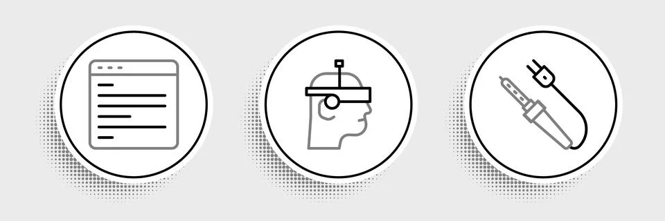 Set line Soldering iron, Computer api interface and Smart glasses icon. Vecto 스톡 일러스트