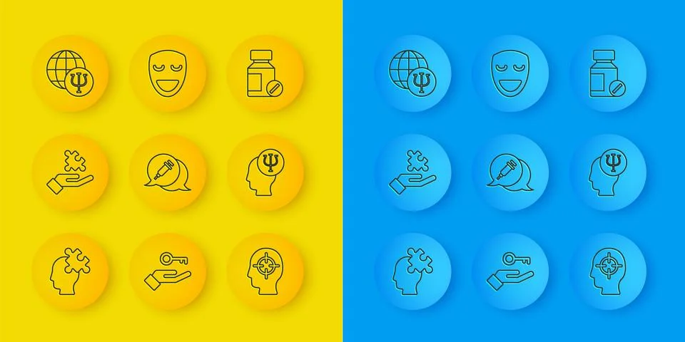 Set line Solution to the problem, Addiction drug, Finding a, Psychology, Psi Stock Illustration