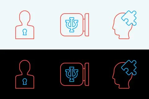 Set line Solution to the problem,  and Psychology, Psi icon. Vector Stock Illustration