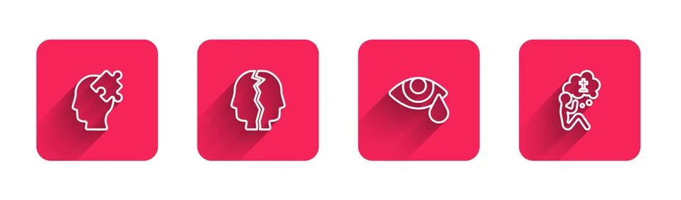 Set line Solution to the problem, Bipolar disorder, Tear cry eye and Man graves Illustrazione stock