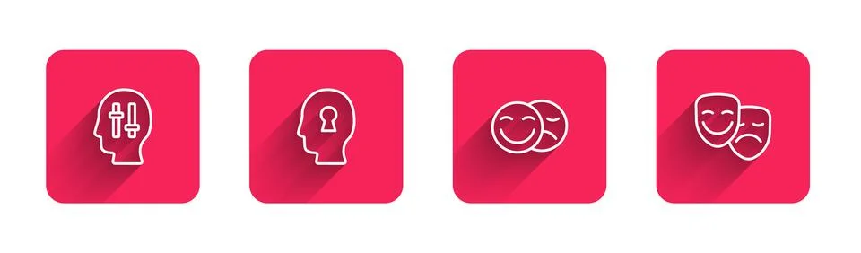 Set line Solution to the problem, , Comedy and tragedy masks and with long 스톡 일러스트