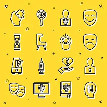 Set line Solution to the problem, Drama theatrical mask, Psychology, Psi 스톡 일러스트